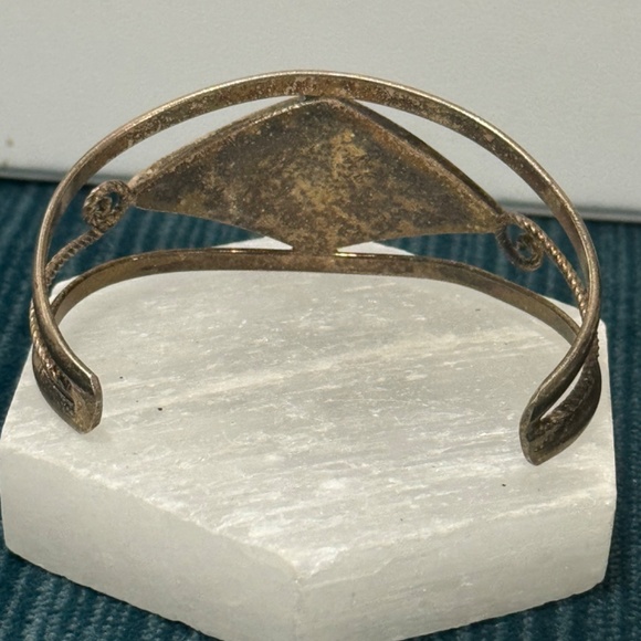 Vintage Black Enamel Mother of Pearl Inlay Alpaca Bracelet Mexico - Picture 3 of 5